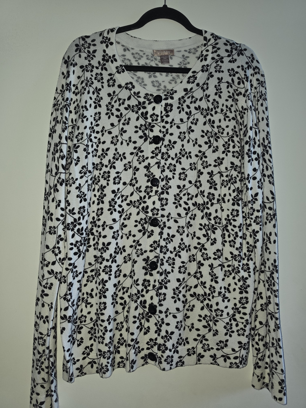 Black and White Floral Button-Front Cardigan